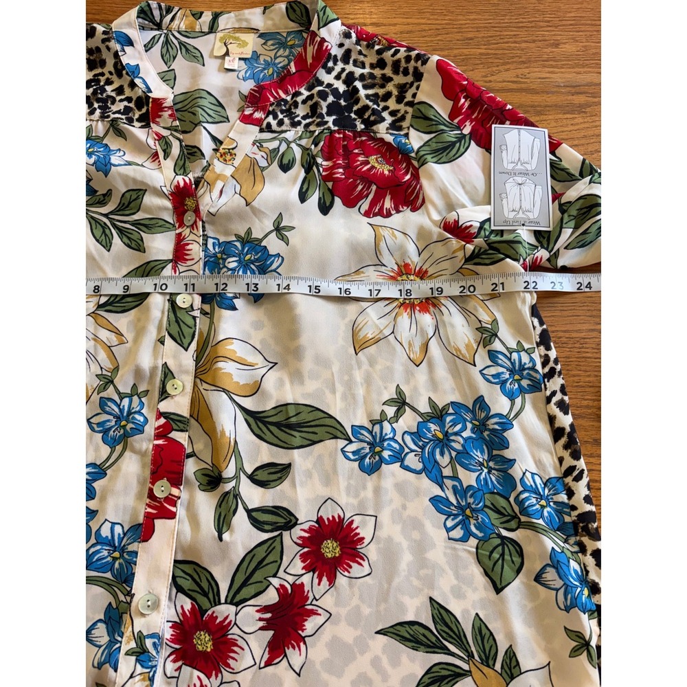 Fig and Flower Floral Leopard Button Up Boho Peasant NWT Blouse XL - Picture 5 of 10